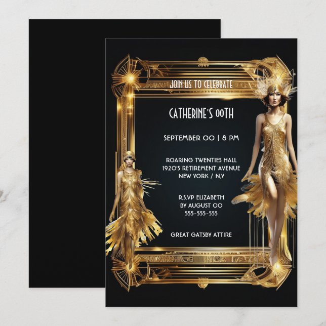 Great gatsby 1920's theme flapper girls birthday invitation (Front/Back)
