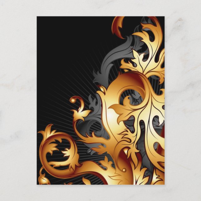 great gatsby abstract flourish black and gold leaf postcard (Front)