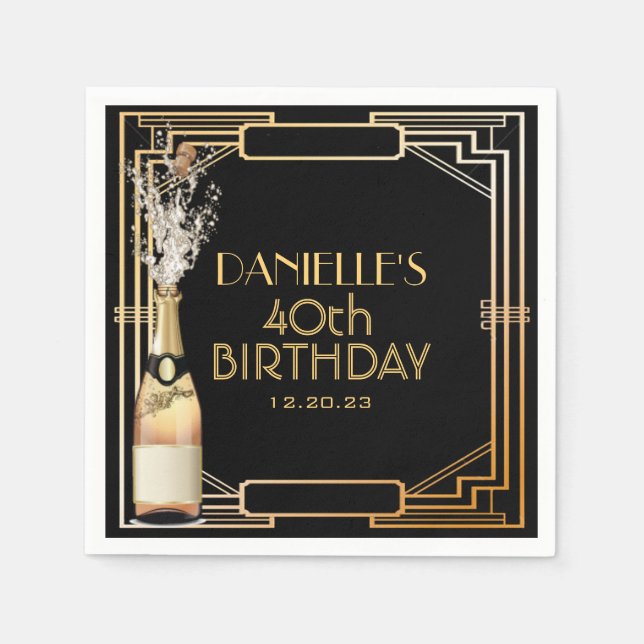 Great Gatsby Art Deco Birthday Personalised Napkin (Front)