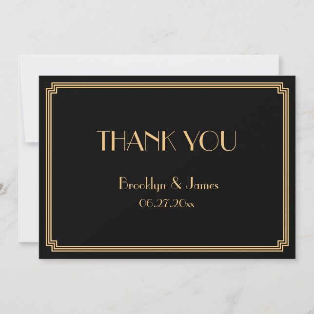 Great Gatsby Art Deco Black Wedding Thank You Card (Front)