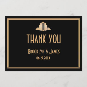 Great Gatsby Art Deco Black Wedding Thank You Card