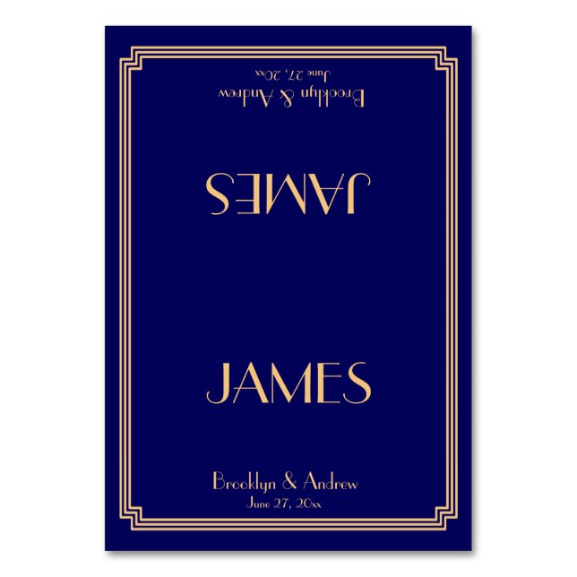 Great Gatsby Art Deco Blue Wedding Place Cards (Front)