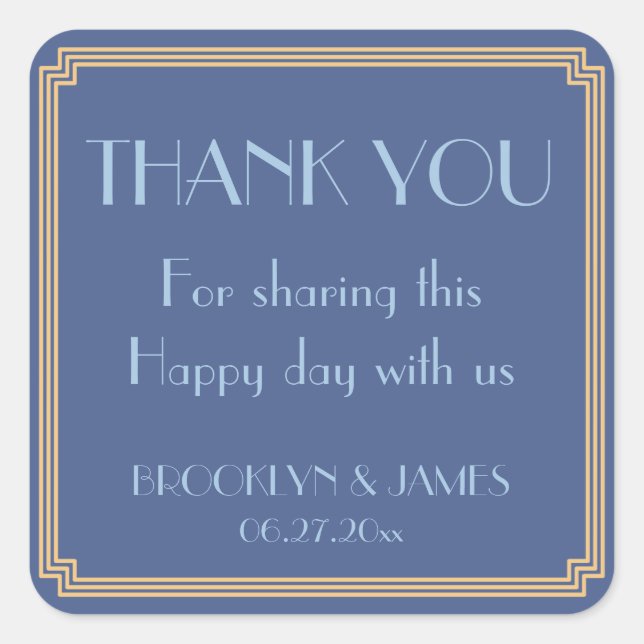 Great Gatsby Art Deco Blue Wedding Stickers (Front)