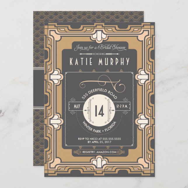 Great Gatsby Art Deco Bridal Shower Invitation (Front/Back)