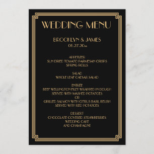 Great Gatsby Art Deco Gold Black Wedding Menu