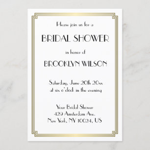 Great Gatsby Art Deco Gold Bridal Shower Invites