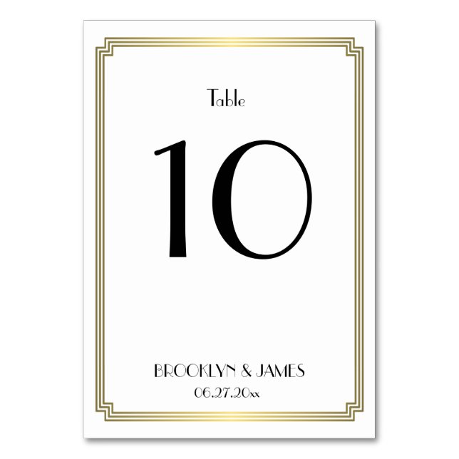 Great Gatsby Art Deco Gold Wedding Table Numbers (Front)