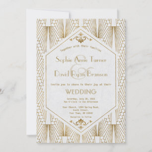 Great Gatsby Art Deco Gold White Wedding Invite