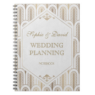 Great Gatsby Art Deco Gold White Wedding Planner Notebook
