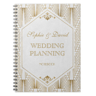 Great Gatsby Art Deco Gold White Wedding Planner Notebook