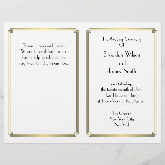 Great Gatsby Art Deco Gold White Wedding Programs (Front)