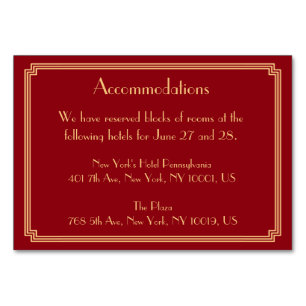 Great Gatsby Art Deco Red Wedding Accommodation Table Number