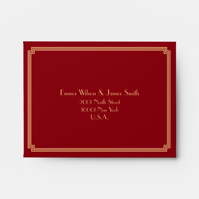 Great Gatsby Art Deco Red Wedding RSVP Envelopes (Front)