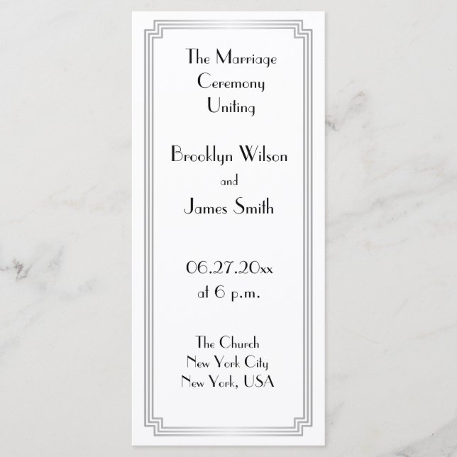 Great Gatsby Art Deco Silver Wedding Programs (Front)