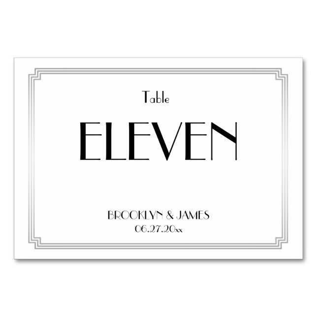Great Gatsby Art Deco Silver Wedding Table Numbers (Front)