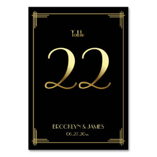 Great Gatsby Art Deco Table Number 22 Gold Black