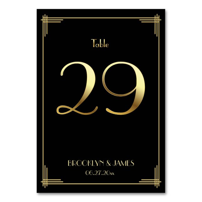 Great Gatsby Art Deco Table Number 29 Gold Black (Front)