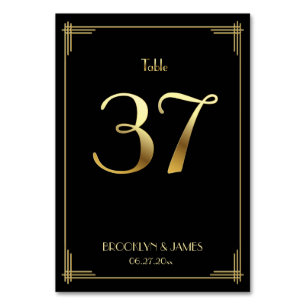 Great Gatsby Art Deco Table Number 37 Gold Black