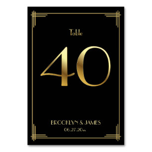 Great Gatsby Art Deco Table Number 40 Gold Black