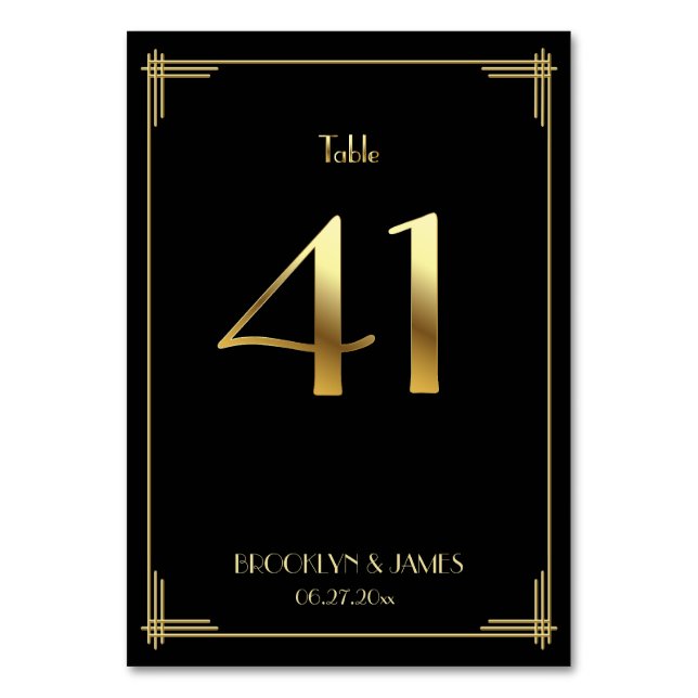 Great Gatsby Art Deco Table Number 41 Gold Black (Front)