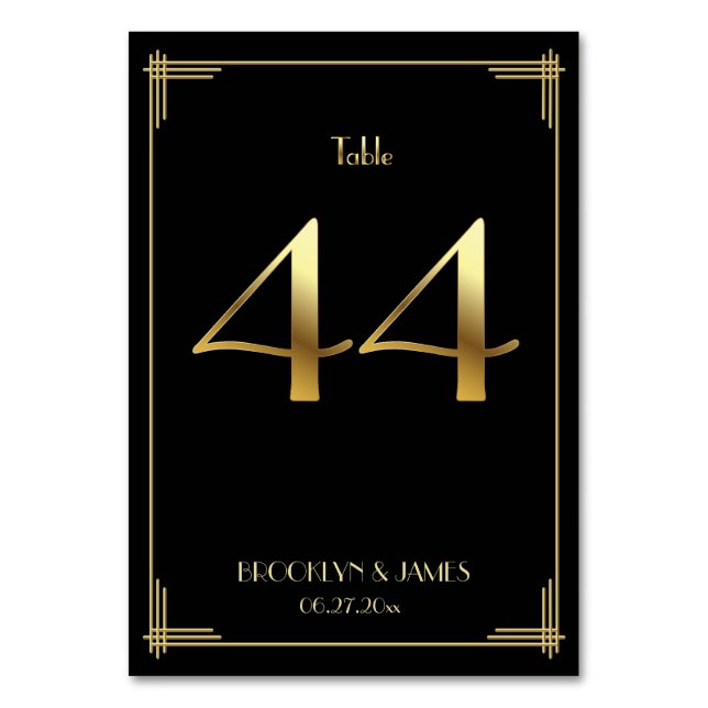 Great Gatsby Art Deco Table Number 44 Gold Black (Front)