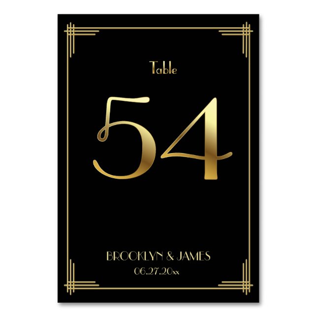 Great Gatsby Art Deco Table Number 54 Gold Black (Front)