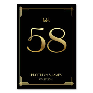 Great Gatsby Art Deco Table Number 58 Gold Black