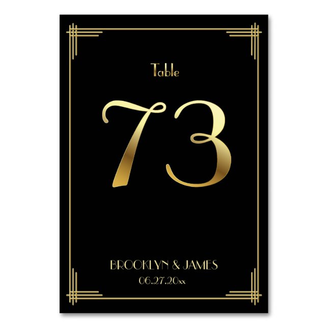 Great Gatsby Art Deco Table Number 73 Gold Black (Front)