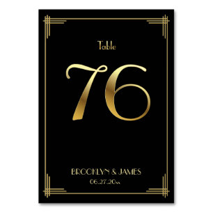 Great Gatsby Art Deco Table Number 76 Gold Black