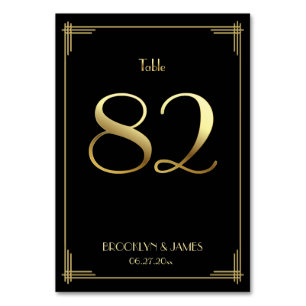 Great Gatsby Art Deco Table Number 82 Gold Black