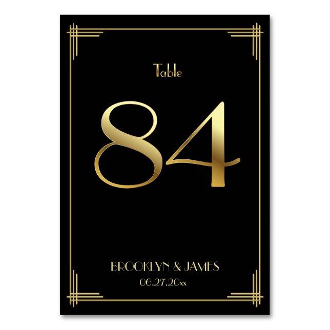 Great Gatsby Art Deco Table Number 84 Gold Black (Front)