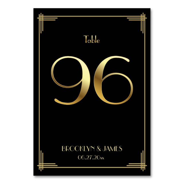 Great Gatsby Art Deco Table Number 96 Gold Black (Front)