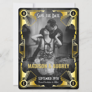Great Gatsby Art Deco Wedding Gold & Black Photo Save The Date