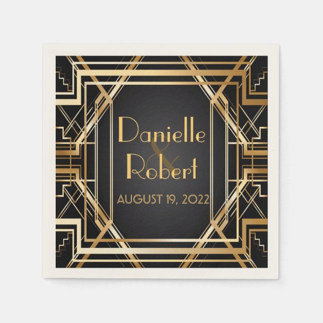 Great Gatsby Art Deco Wedding Personalised Napkin (Front)