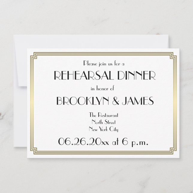 Great Gatsby Art Deco Wedding Rehearsal Invitation (Front)
