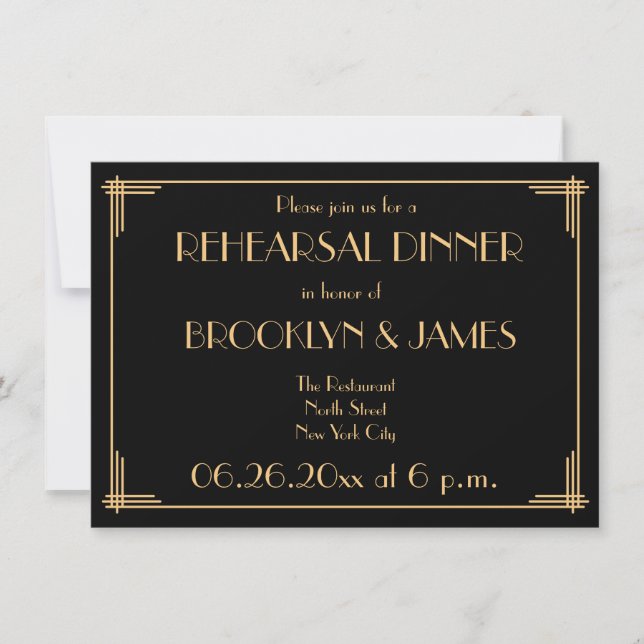 Great Gatsby Art Deco Wedding Rehearsal Invites (Front)