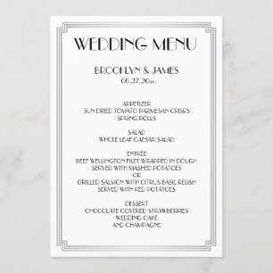 Great Gatsby Art Deco White Silver Wedding Menu