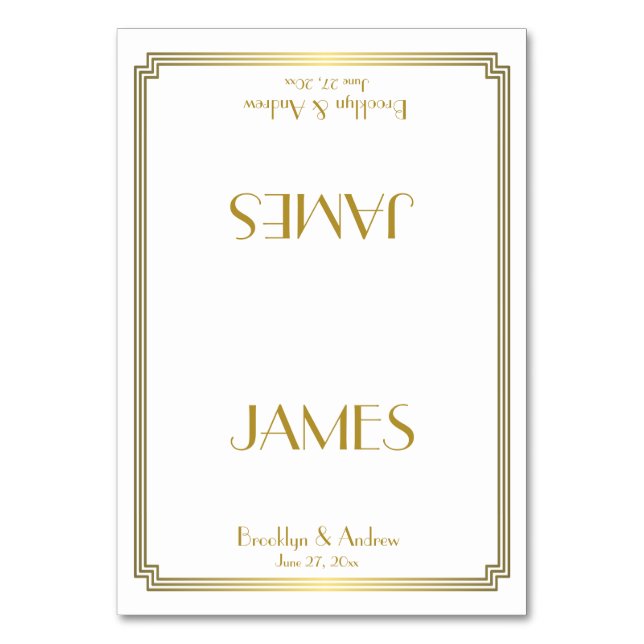 Great Gatsby Art Deco White Wedding Place Cards (Front)
