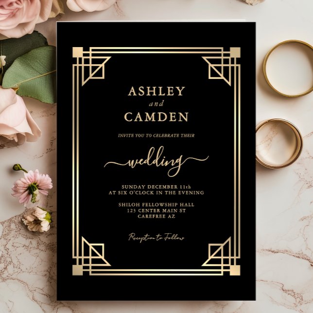 Great Gatsby Elegant Gold Frame Wedding Invitation (Creator Uploaded)