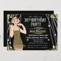 Great Gatsby Flapper Girl 30th Birthday Invitation