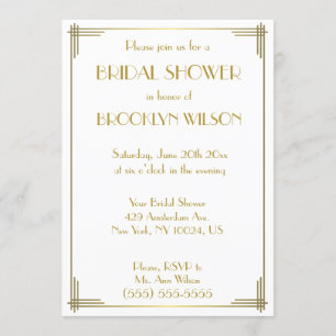 Great Gatsby Gold Art Deco Bridal Shower Invites