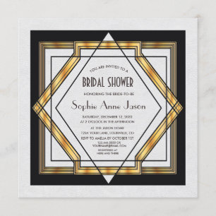 Great Gatsby Gold White Art Deco Bridal Shower Invitation