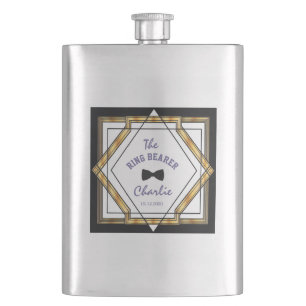 Great Gatsby Gold White Art Deco RING BEARER Hip Flask