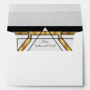 Great Gatsby Gold White Art Deco Wedding Envelope