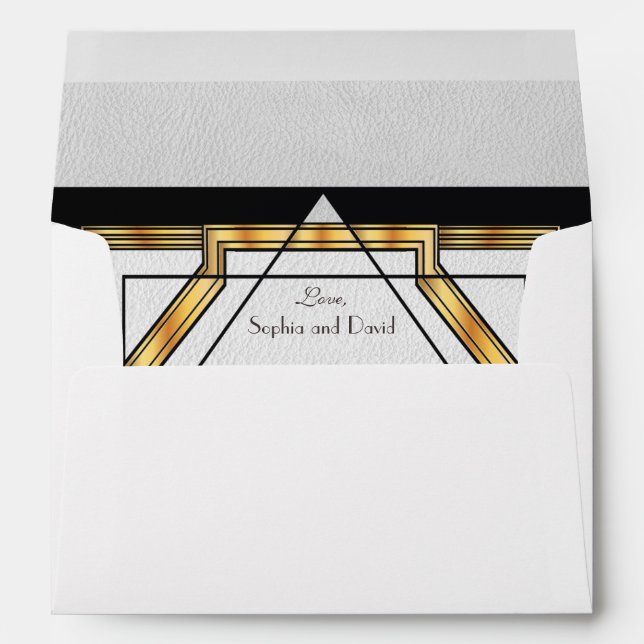 Great Gatsby Gold White Art Deco Wedding Envelope (Back (Bottom))