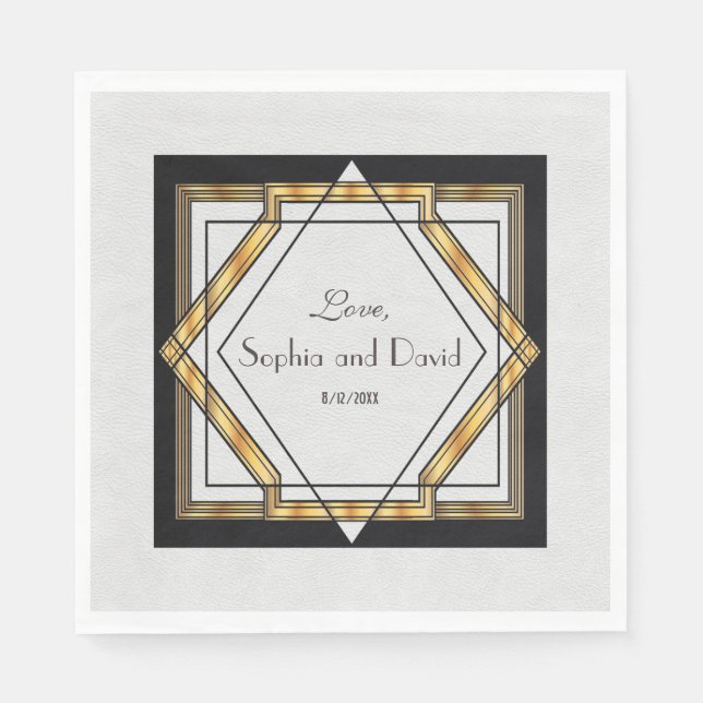Great Gatsby Gold White Art Deco Wedding Napkin (Front)