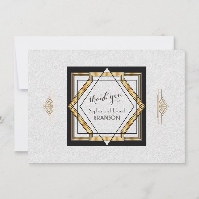 Great Gatsby Gold White Art Deco Wedding THANK YOU (Front)