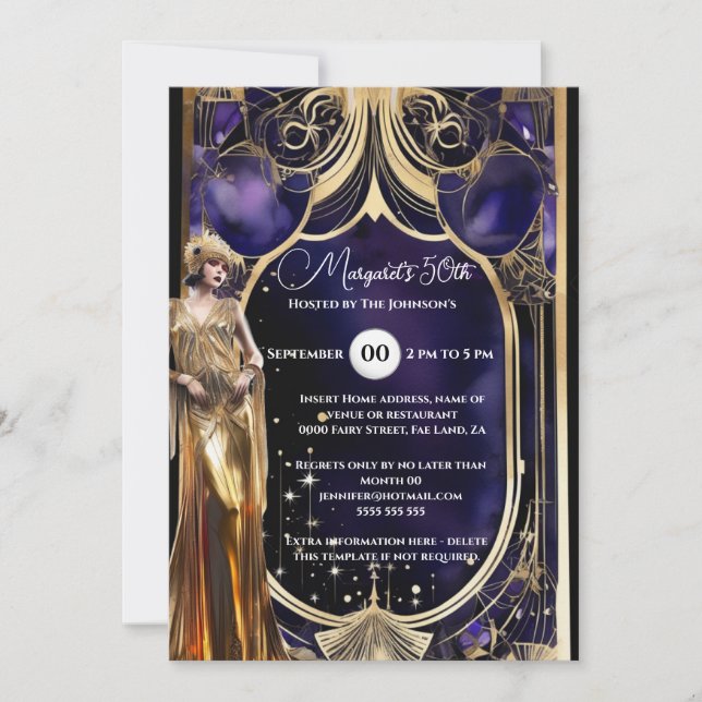 Great Gatsby purple gold 1920's retro themed Invitation (Front)