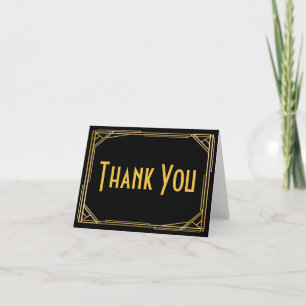 Great Gatsby Thank You Black Gold Art Deco Wedding Card