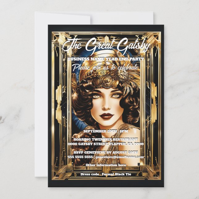 Great gatsby theme flapper girl brunette 1920's invitation (Front)
